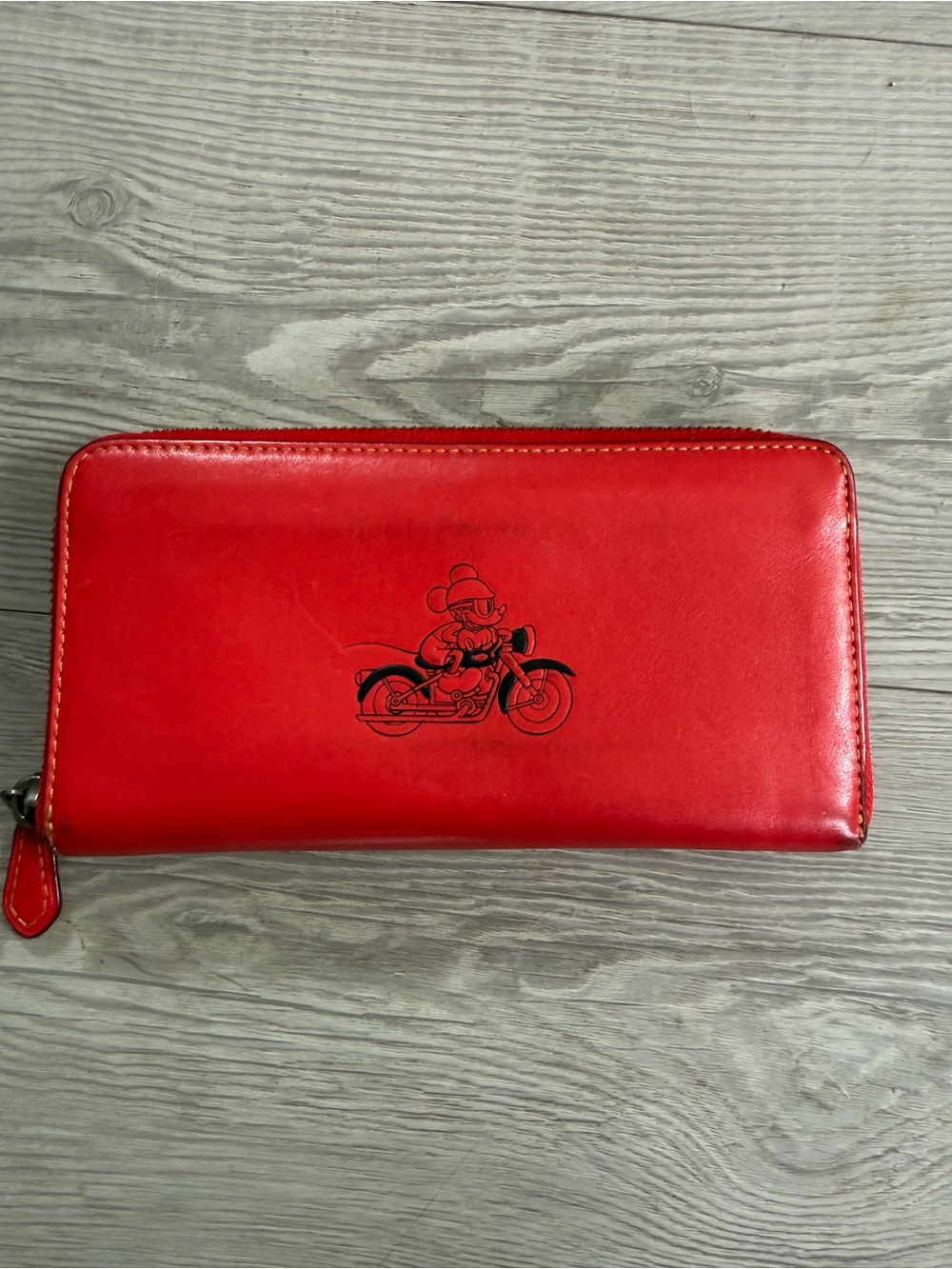 Coach Red Disney Wallet with Motorcycle Mickey Mouse Graphic